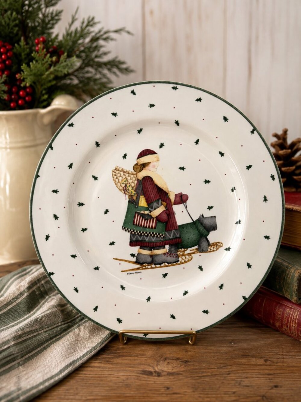Vintage Debbie Mumm Sledding Characters Christmas Plate Sakura 8.25" Cottagecore